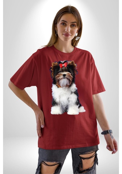 Biewer Yorshire Terrier Pamuklu Bisiklet Yaka Unisex Oversize Boyfriend Dijital Baskılı Kırmızı T-shirt Kırmızı Biewer Yorshire Terrier Pamuklu Bisiklet Yaka Unisex Oversize Boyfriend Dijital Baskılı Kırmızı T-shirt Kırmızı