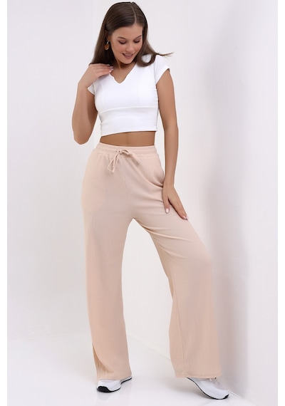 Winmoda34 Kadın Palazzo Bürümcük Pantolon Bej