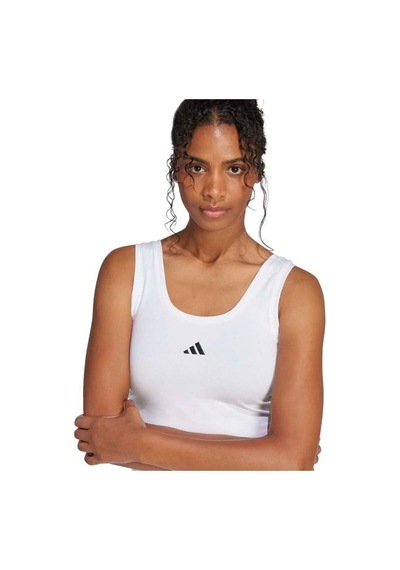 Adidas Essentials Small Logo Cotton Lifestyle Kadın Beyaz Yuvarlak Yaka Atlet