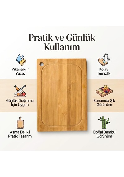 Tr Bambu Kesme Tahtası Antibakteriel Yıkanabilir Doğrama Tahtası Dikdörtgen 32x22 Cm Orta Boy Diğer