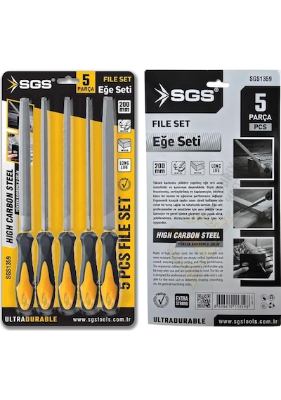 Sgs Saplı Büyük Eğe Seti Ahşap Ve Metal 200 Mm. - 5 Farklı Parça