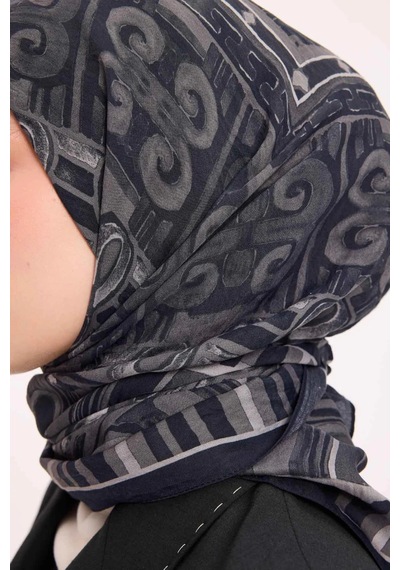 Silk Home Dört Mevsim Antik Motif Viskon Velora Eşarp 6421 Lacivert