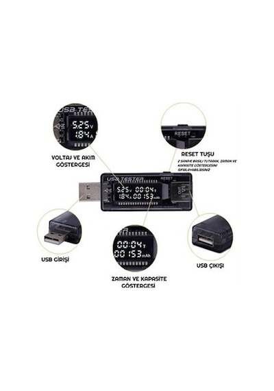 Hubstein Led Ekranlı Usb Voltmetre Ampermetre Usb Şarj Kapasitesi