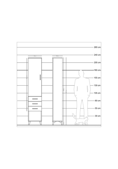 Arges Dolap 2 Raflı 3 Çekmeceli Tek Askılı 44x30x221 Çam-antr... Çam