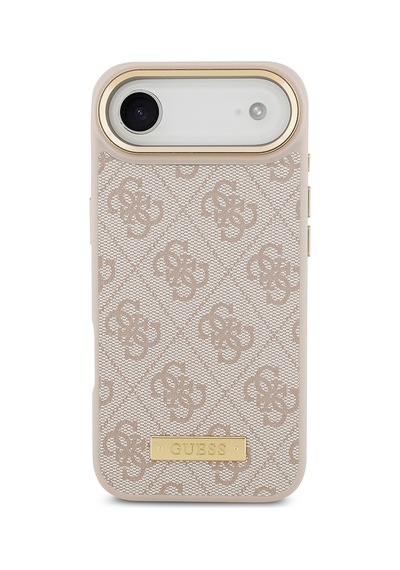 Apple Uyumlu iPhone 17 Air Kılıf Guess Lisanslı M-safeli 4g Desenli Pu Metal Plaka Klasik Logolu Pembe Pembe