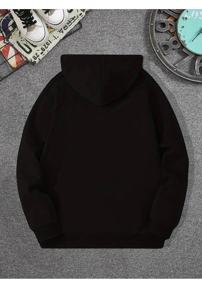 Medinenur Erkek El Yazılı Baskılı Kapüşonlu Sweatshirt siyah