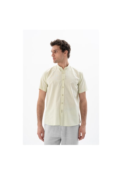 AR-MA Arma Erkek Kısa Kollu Regular Fit Keten Gömlek Y25485116601 Yeşil