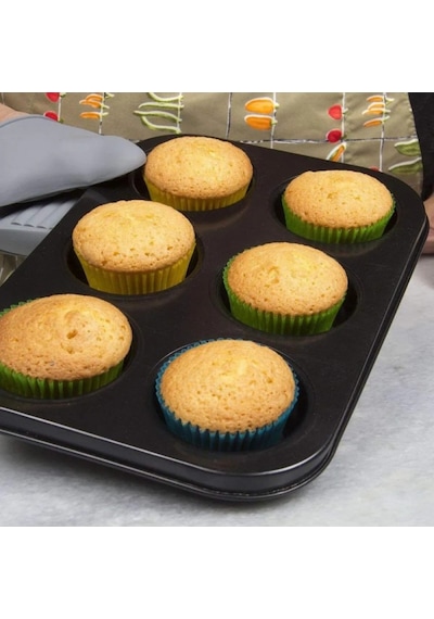 6'lı Muffin Kek Kalıbı Yapışmaz Kaplamalı Cupcake Ve Muffin Pişirme Tepsisi Granit Siyah