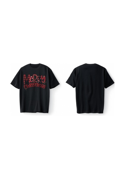 Bumeta Klasik Yılbaşı Merry Christmas Baskılı Oversize Unisex Tişört T-shirt Siyah
