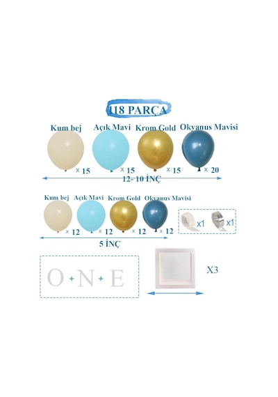Okyanus Temalı 1 Yaş Doğum Günü Set 118 Parça One Kutu Ve Lateks Balon Set