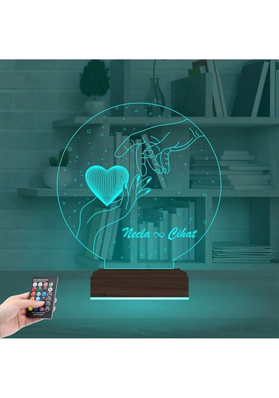 Luvivia Sevgiliye Hediye Kalp Elele Kişiye Özel 3d Lamba - Masa Gece Lambası