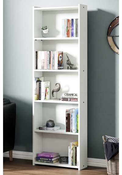 Kts2 Modern Kitaplık / 5 Raflı - 60x180 Cm - Beyaz