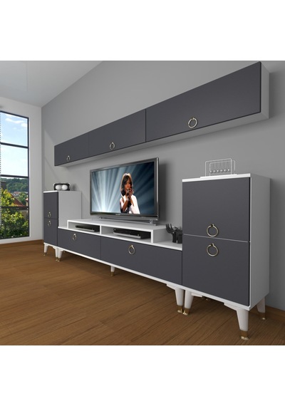 Decoraktiv Ekoflex 9 Mdf Gold Tv Ünitesi Tv Sehpası Beyaz - Antrasit