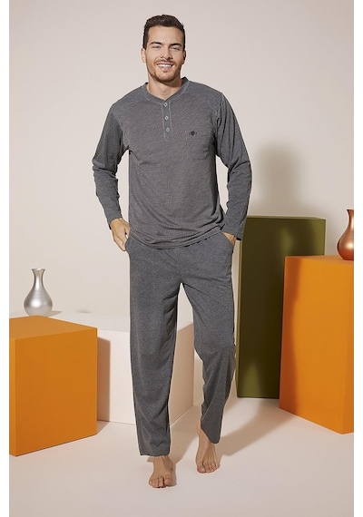 Kly 9206 Erkek Midi Yaka Omuz Parçalı Pijama Takım