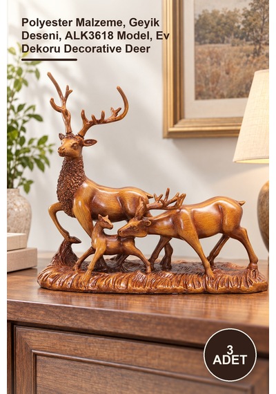 3 Adet Polyester Geyik Serisi Dekoratif Ürün Polyester Malzeme, Geyik Deseni, Alk3618 Model, Ev Dekoru Decorative Deer