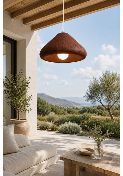 Kubbe Form Sarkıt Avize Beton Görünümlü Dokulu Modern Dekoratif Avize E27 25 Cm - Kahverengi