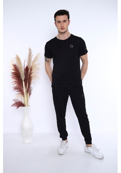 Erkek Siyah Alt-Üst T-Shirt Takım, Rahat Kesim-3301 Siyah