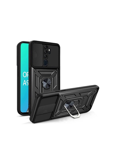 Nihcase Oppo A5 2020 Kılıf Magnetik Standlı Kamera Korumalı Slide Sürgülü Cover Kapak