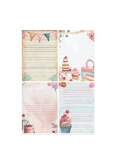 20adet Doğumgünü Desenleri Cupcake Pasta Desenli A4 Sevimli Etkinlik Mektup Kağıdı Resimli A4