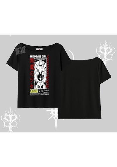 Tarzsokak Kayık Yaka Tshirt Anime Devils Girl Japanese Style Baskılı Siyah Tarzsokak Kayık Yaka Tshirt Anime Devils Girl Japanese Style Baskılı Siyah