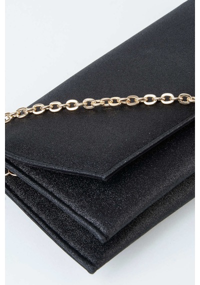 Vivaq Kadın Siyah Simli Zarf Tasarım 2 Bölmeli Mini Zincir Askılı Çıt Çıt Kapama Clutch Ve El Çantası