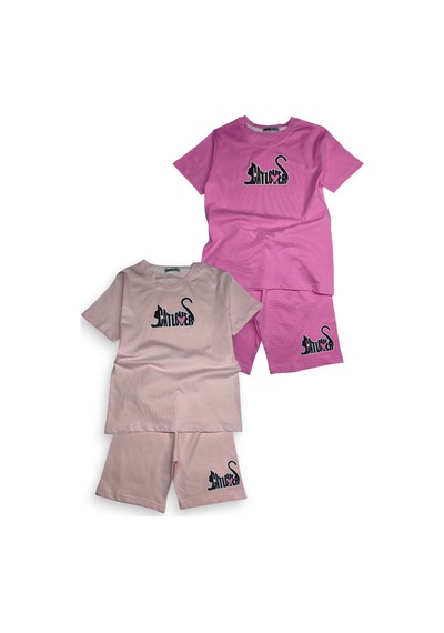 Minik Motion 2'li Set Kısa Kollu Tshirt Ve Şortlu Çocuk Minikmotion Alt Üst Takım Pembe-gül Kurusu