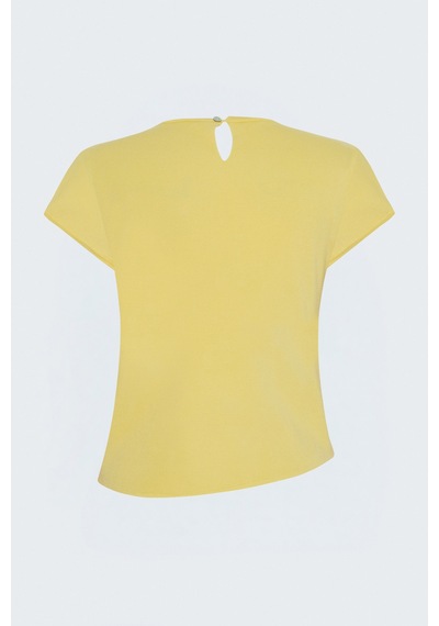 Sateen Kolyeli Kısa Kol Triko - Sarı-137950