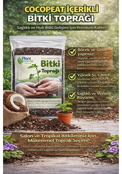 5l Bitki Toprağı Cocpeat, Torf Ve Perlit Karışımlı Böcek Yapmayan Özel Karışım