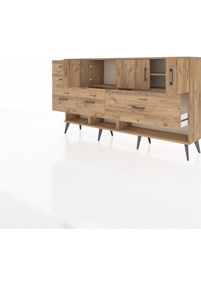 Arges Konsol 3 Raflı 5 Çekmeceli 3 Kapaklı 176x30x99 Çam-çam Atlas Çam - Atlas Çam