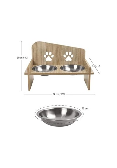 Gobypet Ahşap Ve Metal Çift Hazneli Kedi Ve Köpek Mama Su Kabı İle Paspas Kare