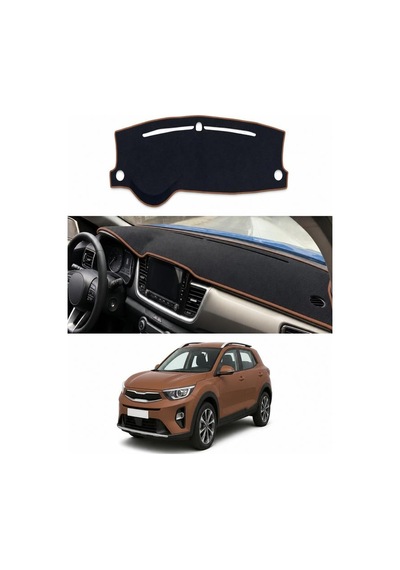 Kia - Stonic 2017+ Uyumlu Torpido Koruma Kılıfı - Kahverengi Şeritli