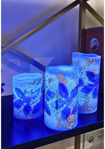Yılbaşı Noel Temalı 3 Lü Set Led Gerçek Mum Kumandalı 9 Renk Yana Karışık