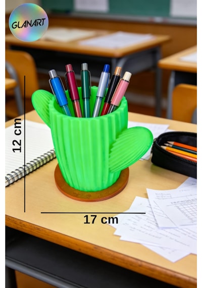 Hediyelik Masa Üstü 3 Boyutlu Kalemlik Kaktüs 1 Adet Açık Yeşil