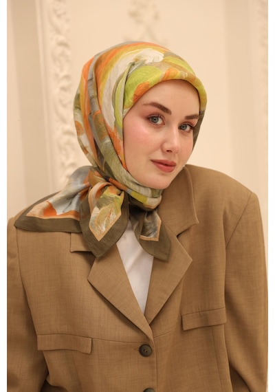 Silk Home Olinda İpek Eşarp 47001-09 Kamuflaj, Somon, Yeşil, Haki, Gri