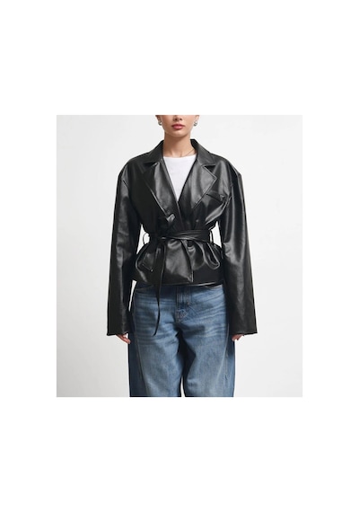 Laleli Butik Yeni Sezon Kruvaze Kuşaklı Düğmeli Deri Ceket Siyah&black Siyah&Black