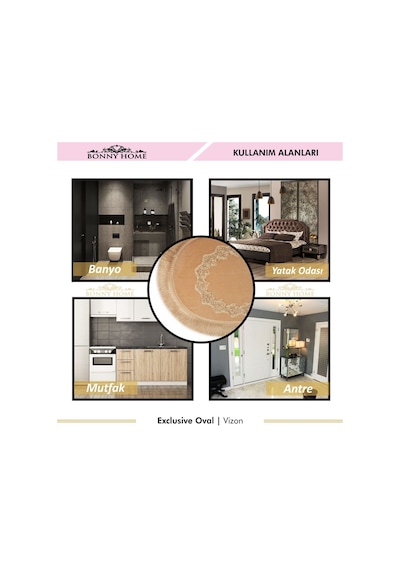 Exclusive Oval Vizon 3'lü Dantelli Ve Saçaklı Banyo Paspası Püskü Vizon
