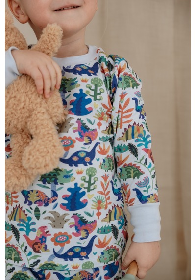 Dinozor Baskılı Color Shapes Çocuk Pijama Seti Mavi