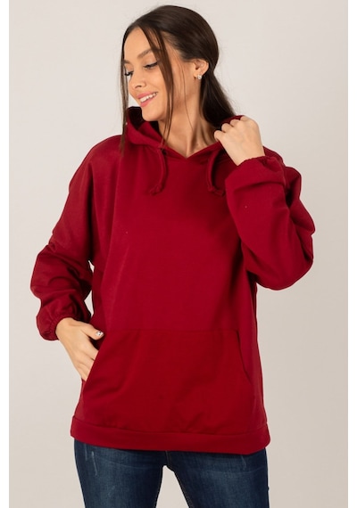 Armonika Kadın Bordo Kapüşonlu Cepli Sweatshirt Arm-21k024027