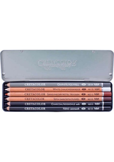 Basic Drawing Set Temel Çizim Kalemleri Eskiz Seti 6'lı Metal Kutu / 40006 Renkli