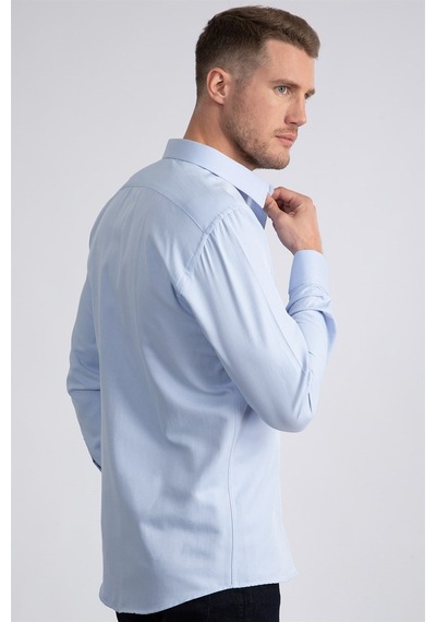 Tudors Modern Slim Fit Dar Kesim Armürlü Erkek Gömlek-22502 Mavi