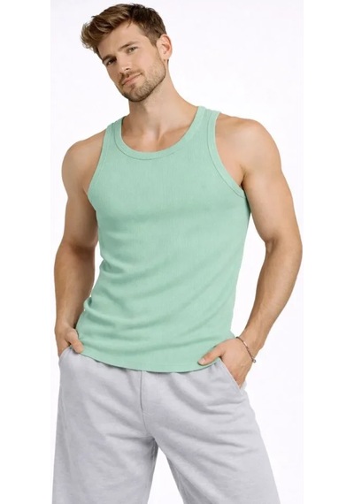 Etiler Collection Erkek Fitilli Atlet Sıfır Yaka Slim Fit Arka Baskılı Spor Atlet - Mint Yeşili