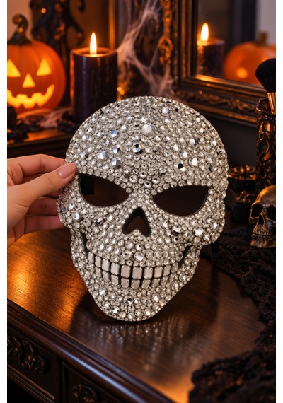 Taşlı Lüks Kurukafa Maskesi Halloween Cadılar Bayramı Parti Kostüm Eğlence Etkinlik Aksesuarı Diğer