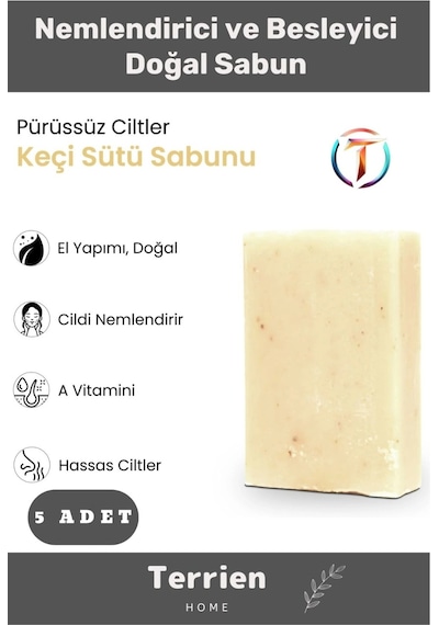 Home Serisi El Yapımı Doğal Bitkisel 5 Adet Hassas Ciltler Arındırıcı Nemlendirici Keçi Sütü Sabunu Karışık