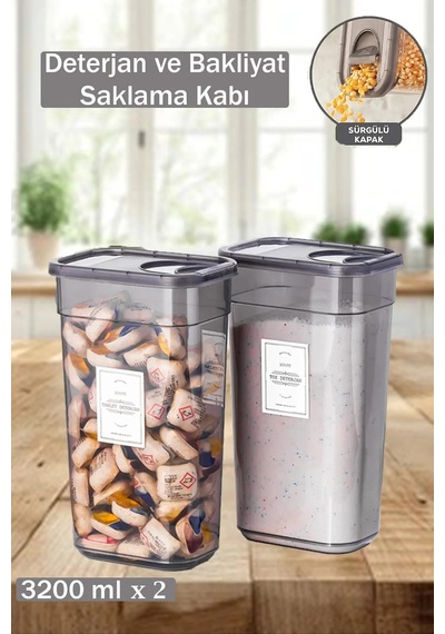 65 Lt Bambu Halatlı Kirli Çamaşır Sepeti & 2 Adet 3200 Ml Deterjan Saklama Kabı Hediyeli Set Beyaz - 786898983 Beyaz