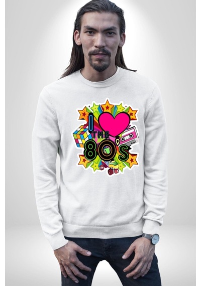 80leri Seviyorum Kaset Ve Özel Hediye Unisex Beyaz Sweatshirt Beyaz