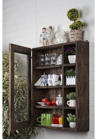 Ahsap Telli Dolap Terek Wdn071 57x11x67 Cm Kahverengi-ceviz