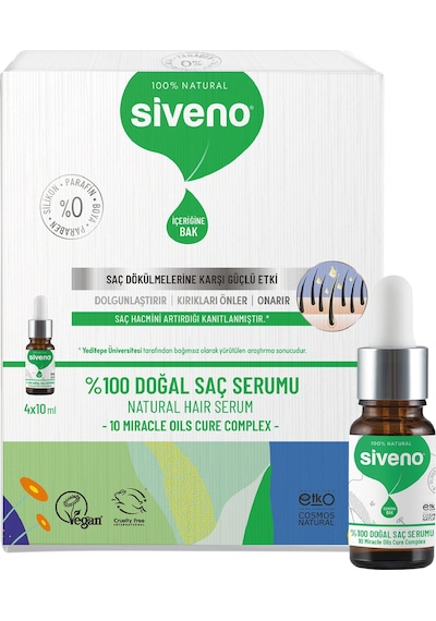 Siveno %100 Doğal Onarıcı Yoğunlaştırıcı Bakım Serumu Bitkisel Yıpranmış ve Dökülen Saçlara Özel 4 x 10 ML