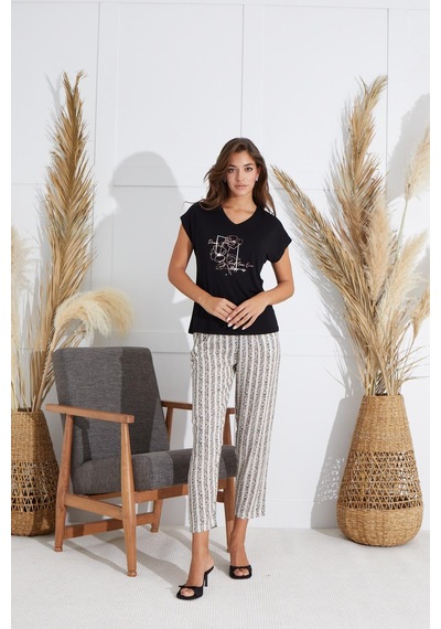 Sevim Kadın Kısa Kol Siyah Pijama Takım C4t8n6o51 001