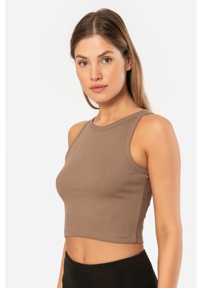 Türen Kadin Fitilli Crop T-shirt 3404 / Kahverengi