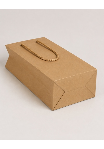 Şişelik İpli Kraft Karton Poşet, 1 Adet-12x10x38 Cm, Kalın Yapılı